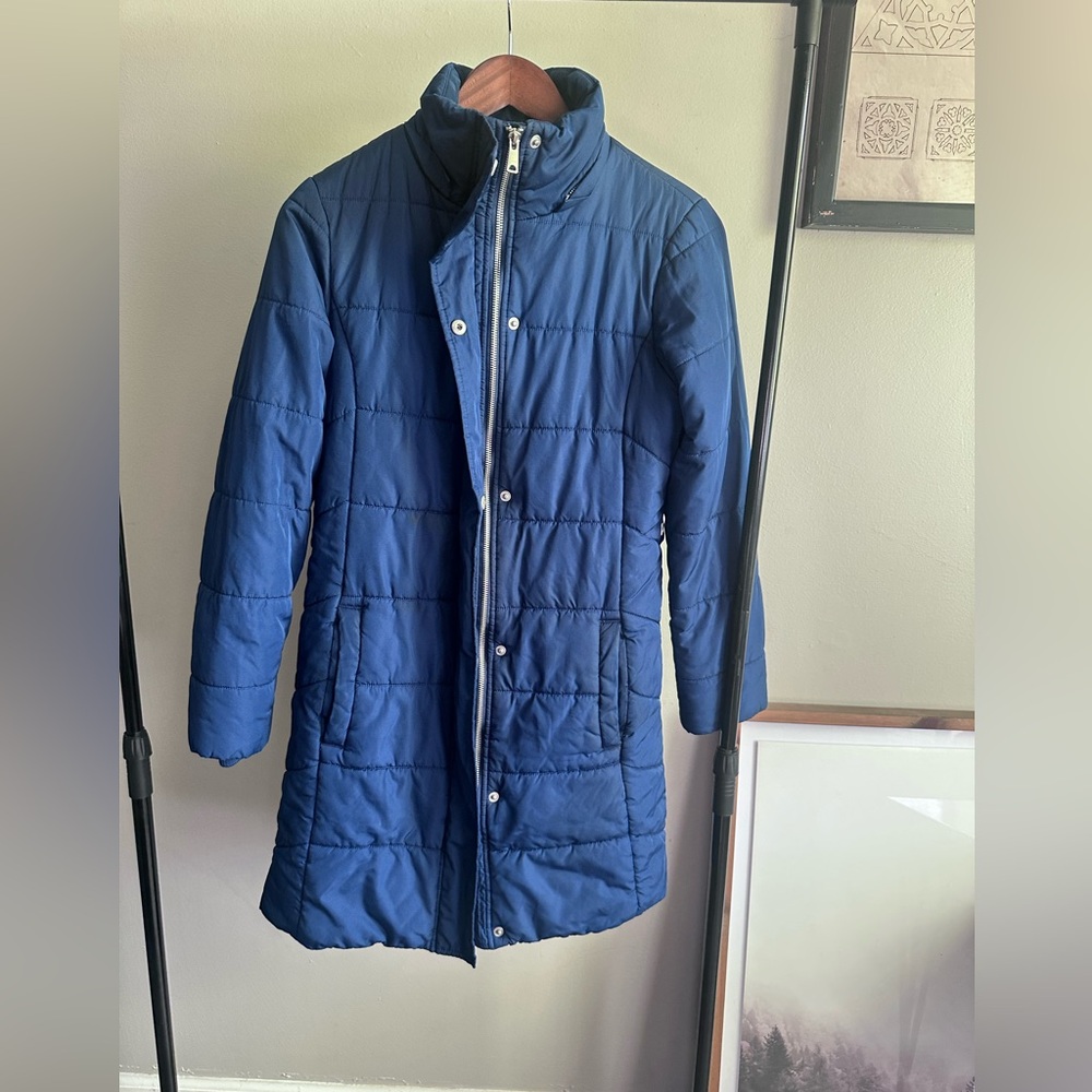 Banana Republic Women’s Down Puffer Jacket – Size XS | Blue Long Winter Coat - Picture 3 of 16